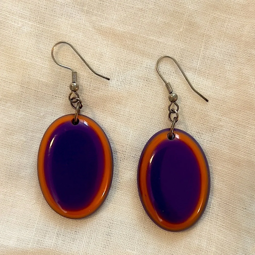 Vibrant Purple & Orange Oval Dangle Earrings